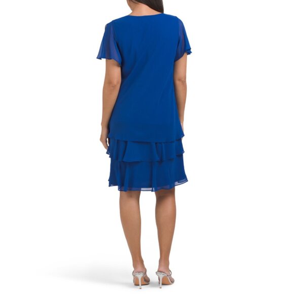 MARINA Navy Multi Crystal Teardrop Chiffon Mini Dress - Picture 2 of 2